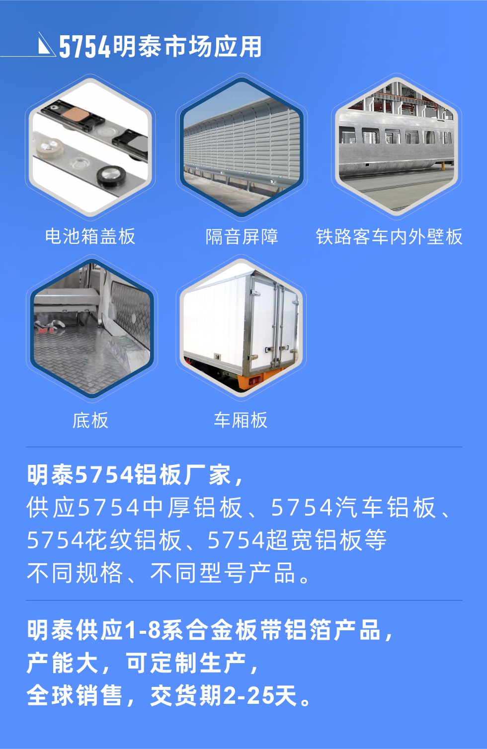 明泰5754鋁板優(yōu)勢

　　1、可焊接性能強，焊接裂縫的傾向低，焊縫和基體金屬的強度高。

　　2、表面的氧化物較少，軋制板材的表面質(zhì)量好，光滑無裂紋，無腐蝕斑點和硝鹽痕跡。

　　3、5754鋁板屬于中高強度的鋁合金，疲勞性能和耐腐蝕性能好。

　　4、可根據(jù)客戶需求定制不同厚度、不同版型的5754鋁板產(chǎn)品。

　　5754鋁板生產(chǎn)以及包裝要求
　　1、表面不允許有裂紋、腐蝕斑點和硝鹽痕跡。

　　2、表面上允許有深度不超過缺陷所在部位壁厚公稱尺寸8%的起皮、氣泡、表面粗超和局部機械損傷，但缺陷深度不能超過0.5mm,缺陷總面積不超過板材總面積的5%。

　　3、允許供貨方沿型材縱向打光至表面光滑。

　　4、其他要求：有需求方和供貨方自己擬定。

